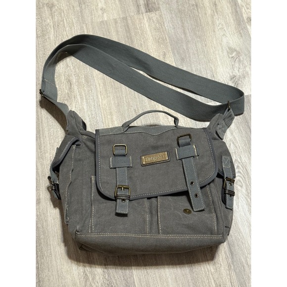 Euro Sport Canvas Messenger Bag Gray Crossbody Shoulder Travel Work - Picture 1 of 8